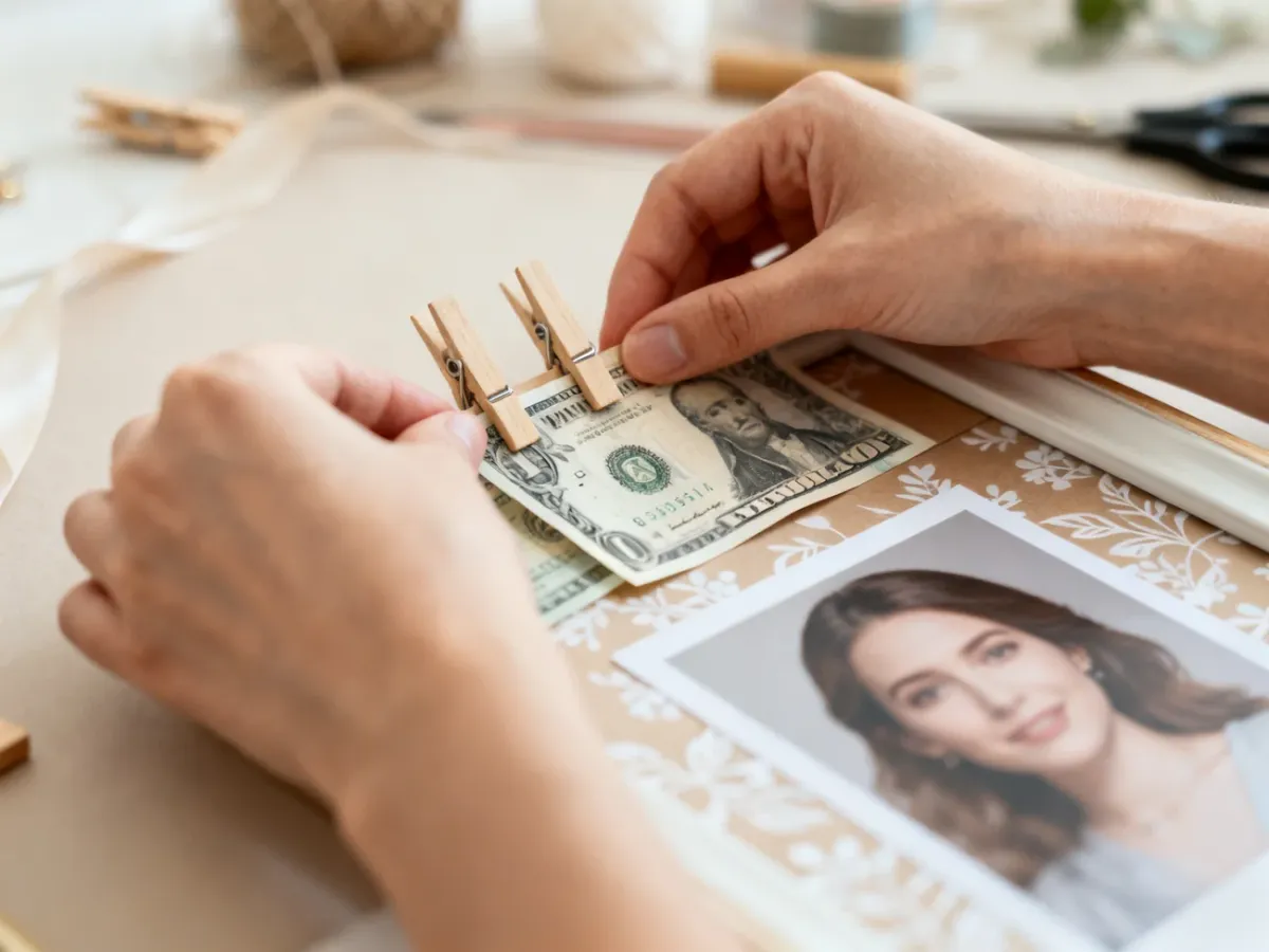 Przygotowywanie ramki z banknotami i ozdobnym tłem