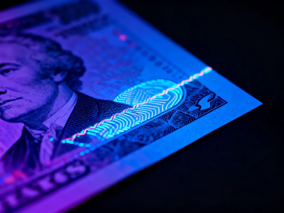 Banknot kolekcjonerski oglądany w świetle UV