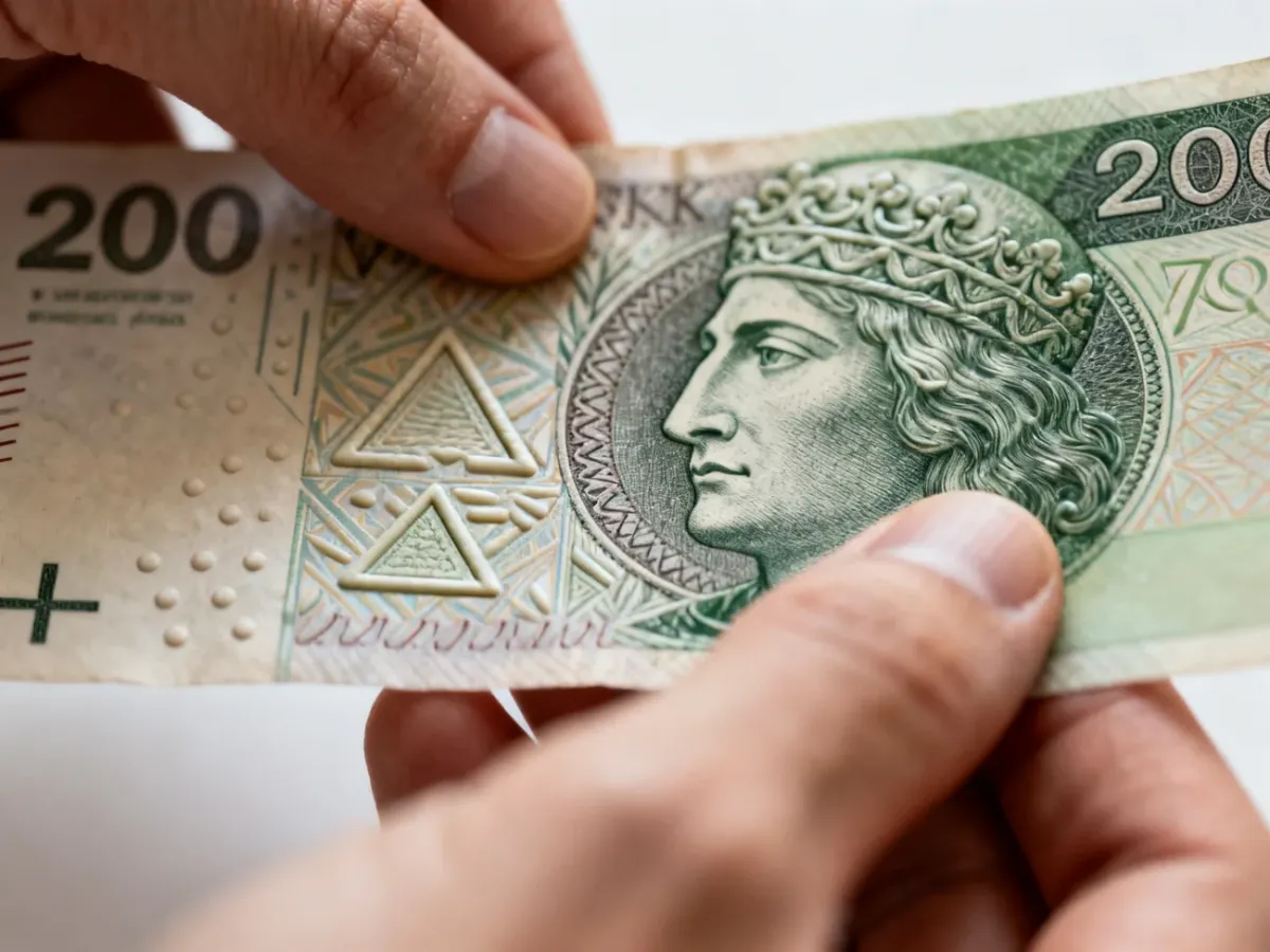 Sprawdzanie wypukłych zabezpieczeń banknotu 200 zł dotykiem