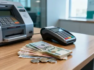 Kolekcjonerski banknot NBP w ochronnym etui, wyeksponowany w eleganckim, prestiżowym otoczeniu.