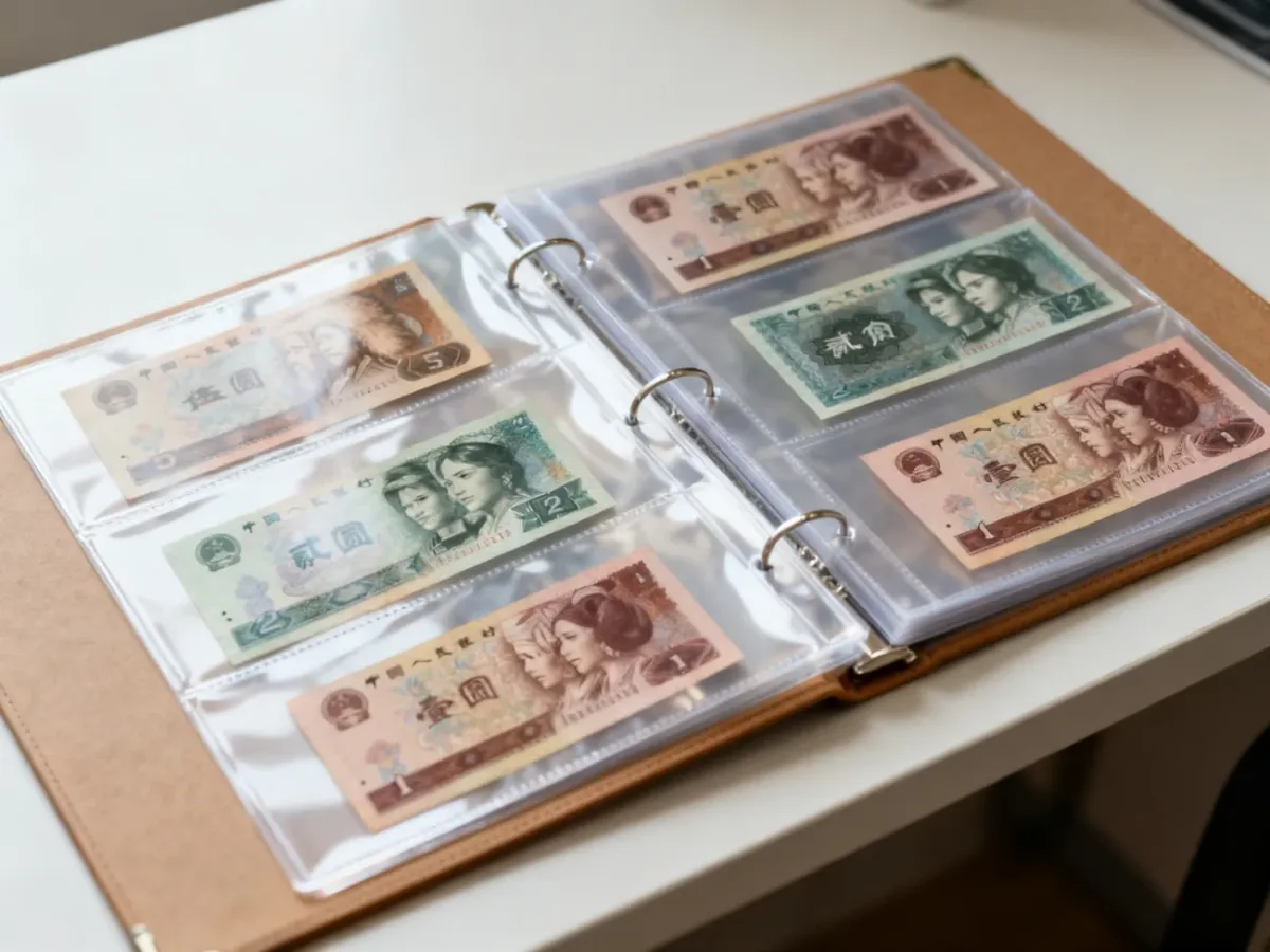 Kompaktowy album ze stałymi kartami i banknotami w kieszeniach