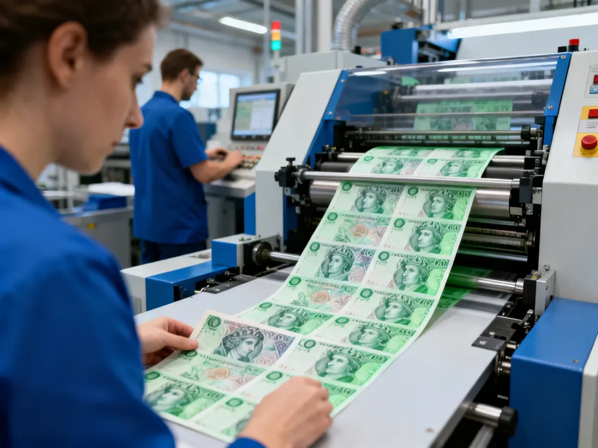 Kontrola jakości arkuszy banknotów w nowoczesnej drukarni