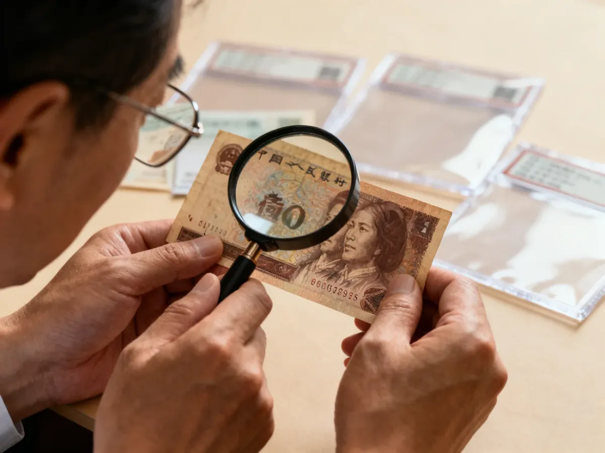 Ekspert analizujący banknot kolekcjonerski