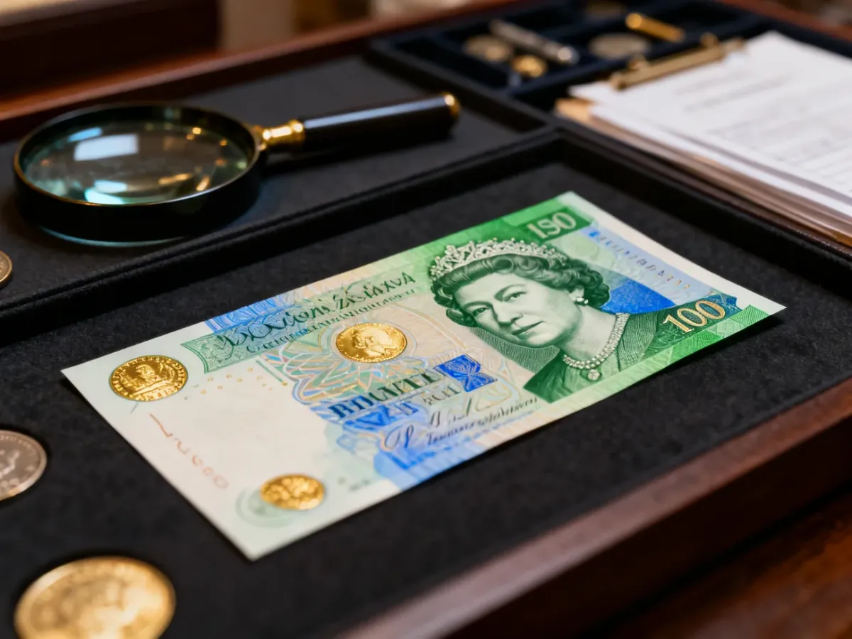 Banknot kolekcjonerski prezentowany na eleganckiej powierzchni numizmatycznej