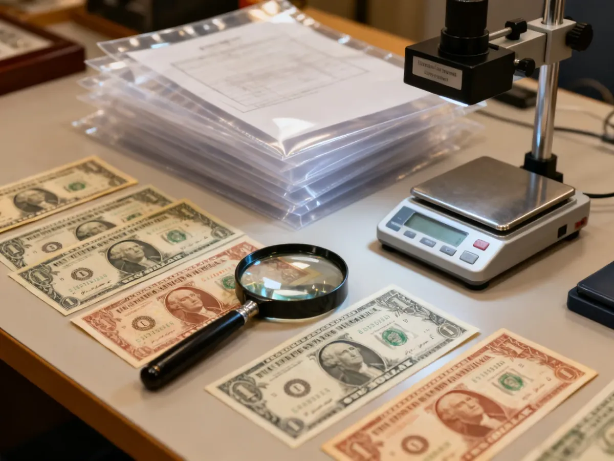 Banknoty kolekcjonerskie i akcesoria używane do oceny ich wartości