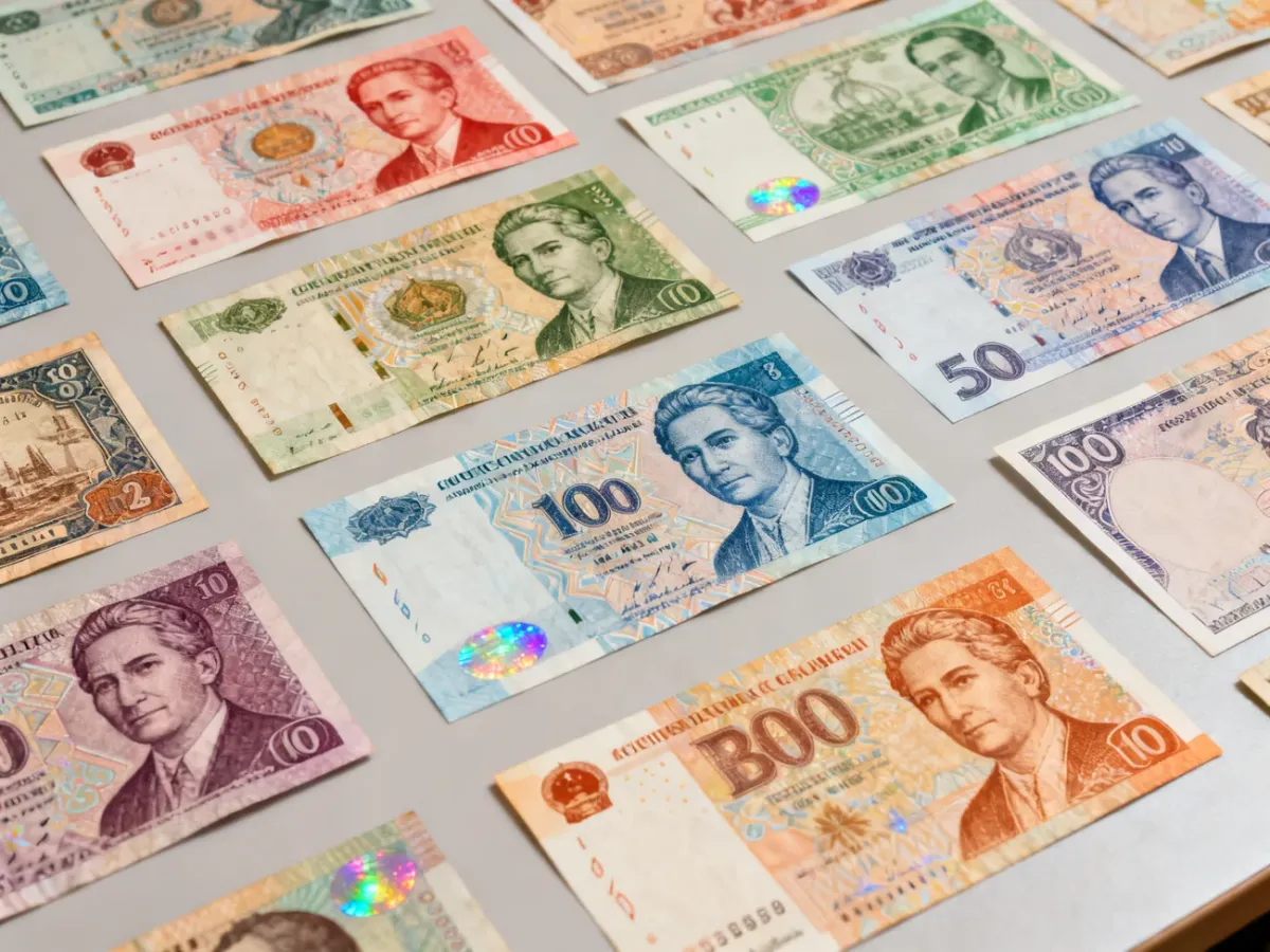 Kolorowe zagraniczne banknoty pamiątkowe o różnych wzorach i formatach